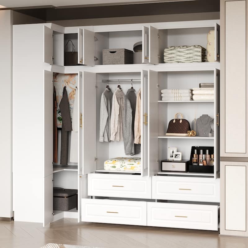 93.9"H/74.2"H Armoires Wardrobe Closet Cabinet Hanging Drawers Storage