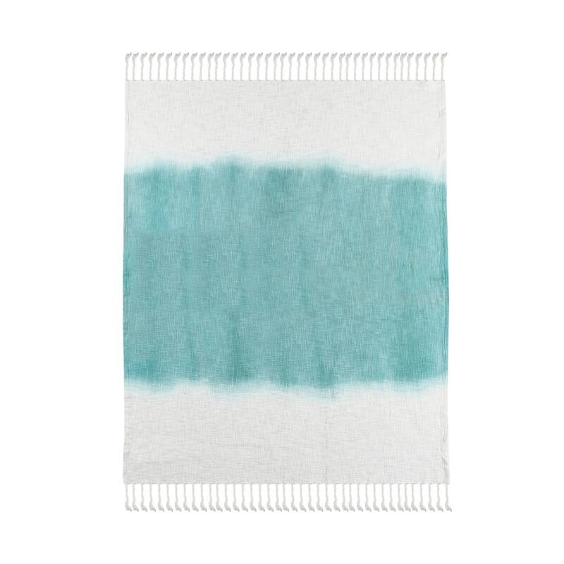 50" X 60" Blue and White Woven Cotton Ombre Throw Blanket with Fringe