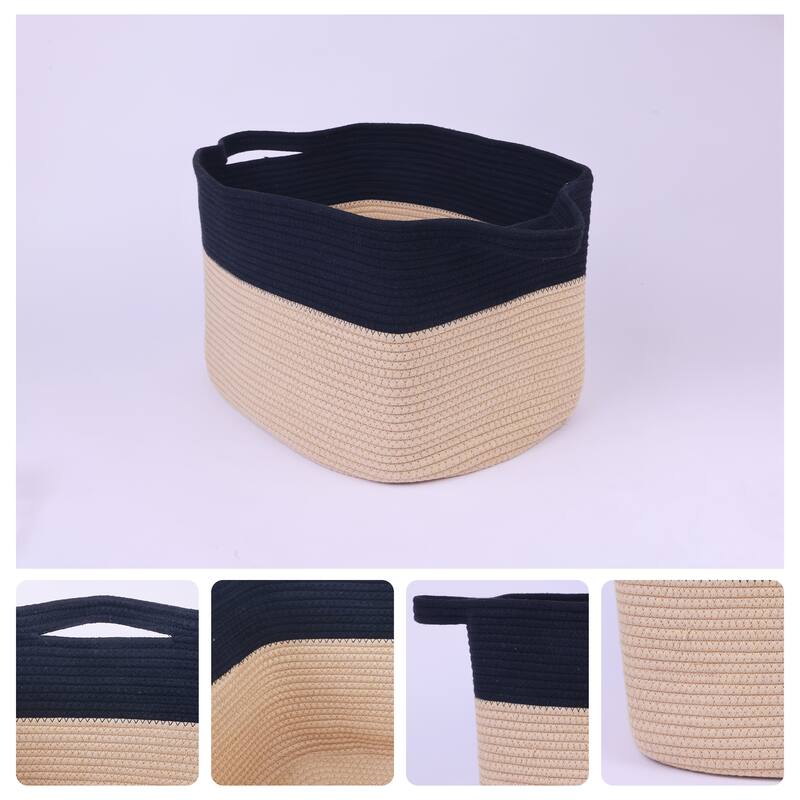 Woven Storage Basket with Handle, Shelf Closet Storage Bin for Blankets, Clothes, Shoes, Organizer Bin for Home Decor