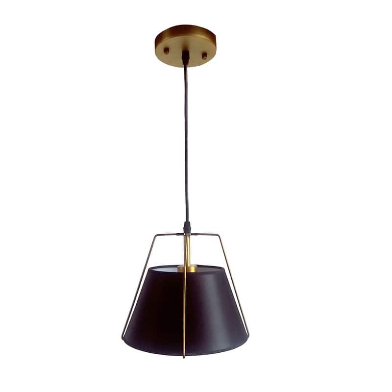 Mira 1-Light Modern Pendant in Matte Gold Finish with Black Shade - 9.6 x 8 x 9.6