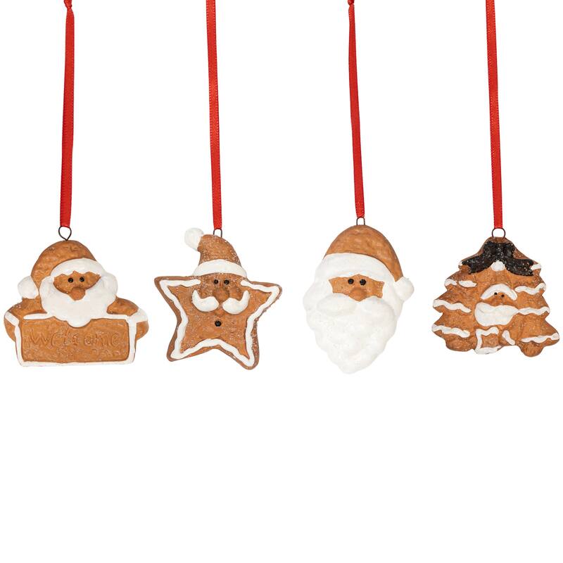 Set of 4 Santa Gingerbread Christmas Ornaments - 2"
