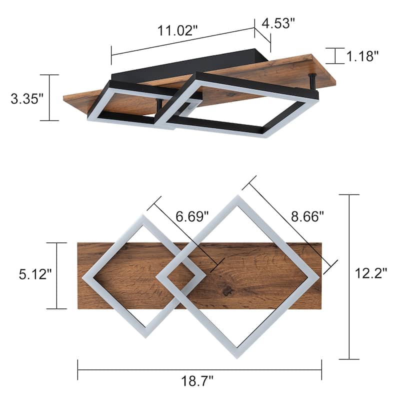 Farmhouse Integrated LED Rectangle Wood Flush Mount Hallway Entryway Light