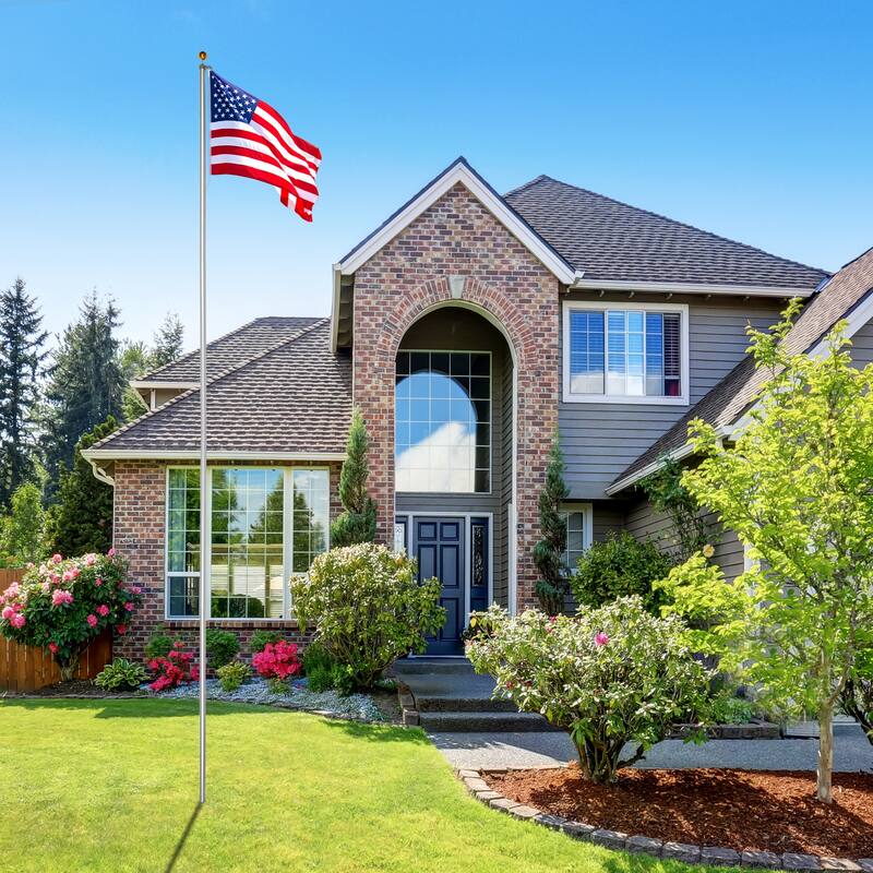 30 Feet Sectional Aluminum Extra Thick Flagpole Kit for Ideal for Outside House - N/A