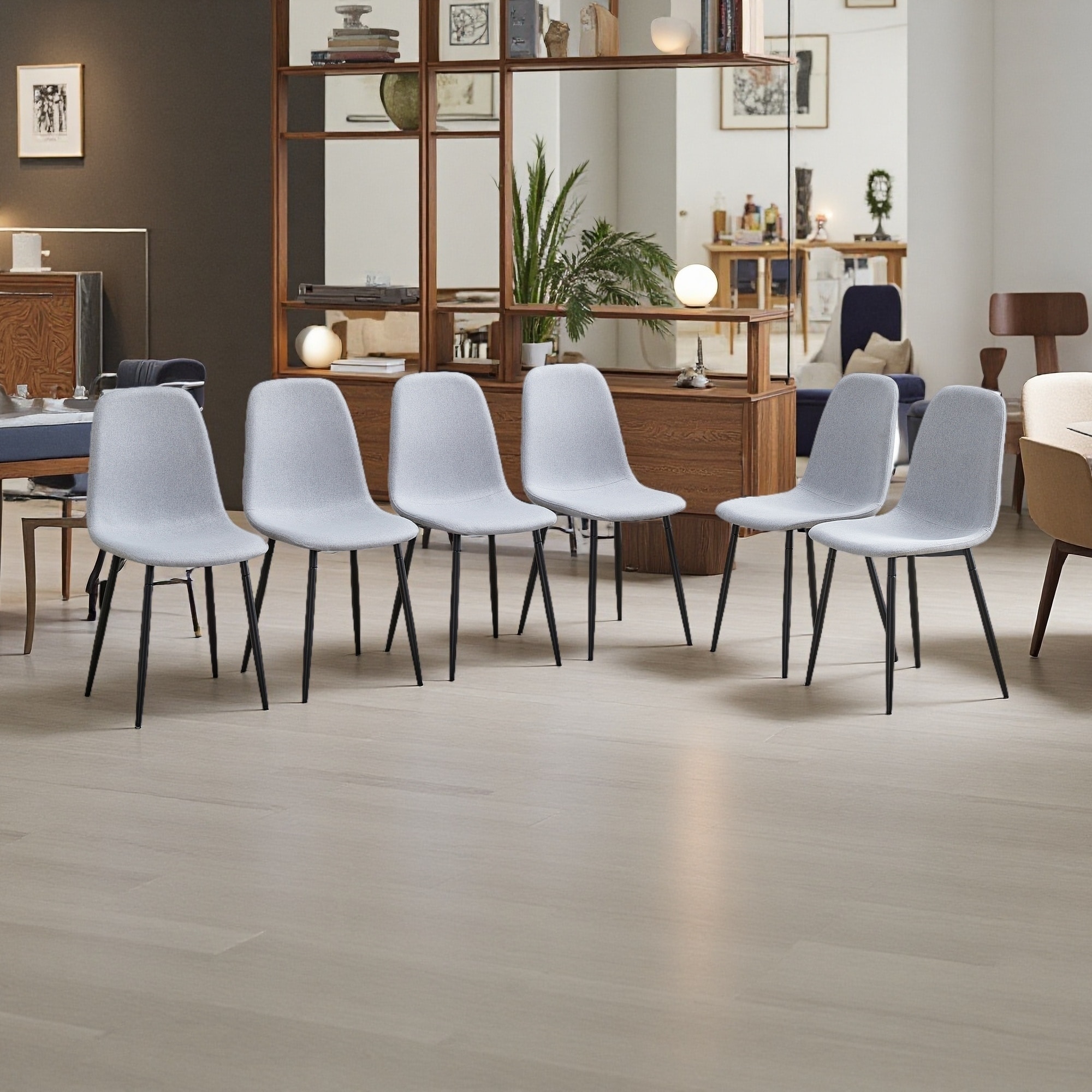 34.5"H Set of 6 PU Leather Spoon-Shaped Dining Chairs with Upholstered Seat & Metal Legs