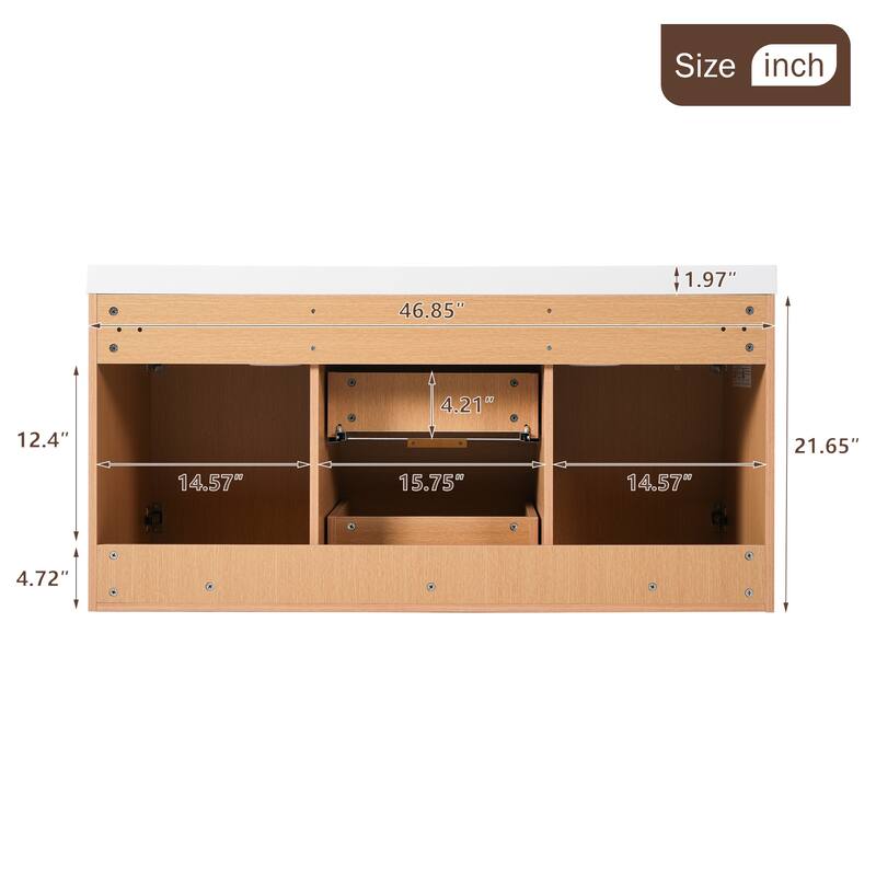 47.24" Wall-Mounted Double Bathroom Vanity with SMC Top, Modern Floating Cabinet with Soft-Close Doors & Drawers