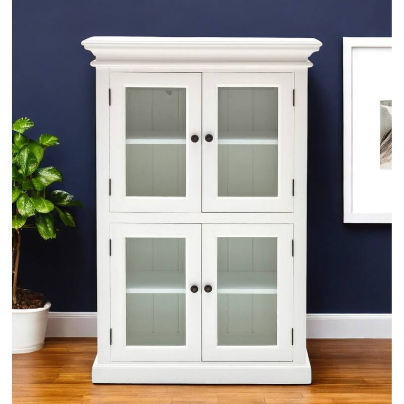 Classic White Two Level Storage Cabinet - 35.43" W x 15.75" D x 51.18" H - 35.43" W x 15.75" D x 51.18" H - Classic White - Glass