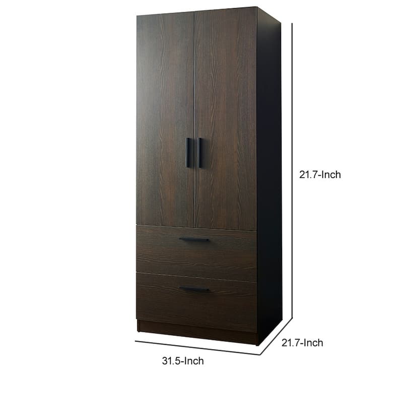 Beak 2 Door Standing Closet, 2 Drawers and Hanging Bars, Farmhouse Brown