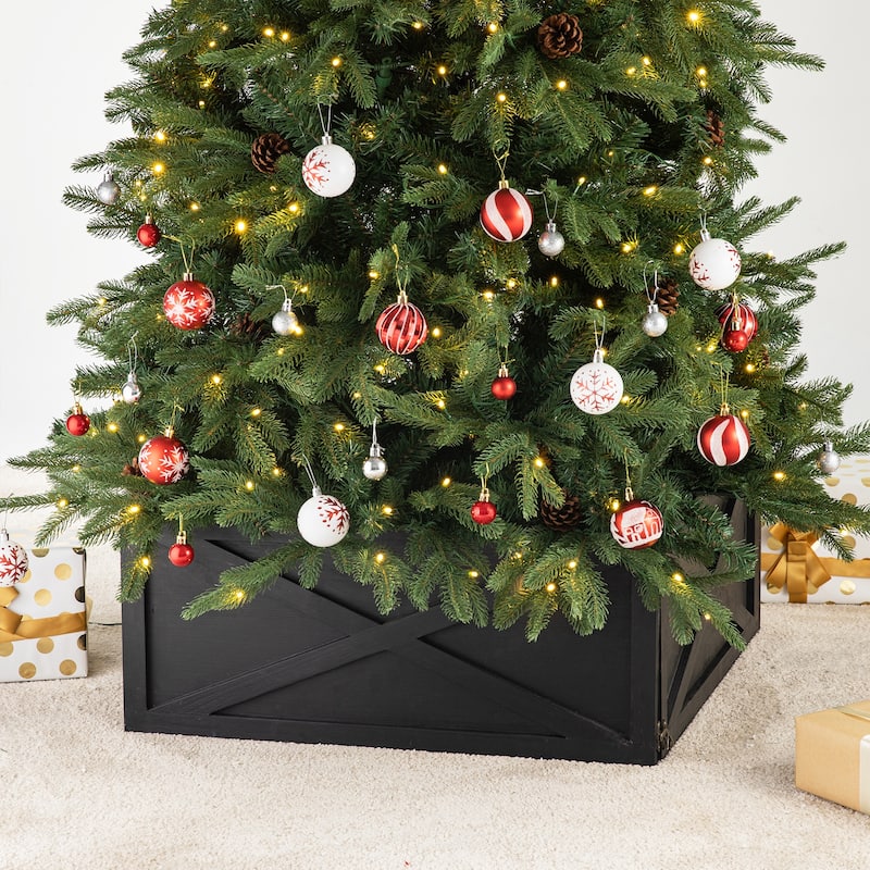 Glitzhome 22"L/26"L/32"L Handcrafted Wooden Christmas Tree Collars