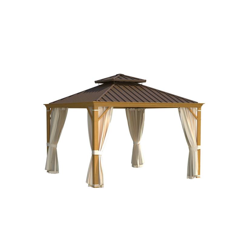 EROMMY Hardtop Gazebo with Galvanized Steel Roof and Curtains, Outdoor Aluminum Pavilion for Patio, Backyard, Lawn
