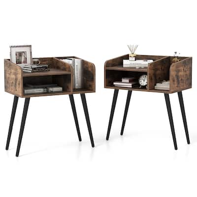 Gymax Set of 2 Mid Century Modern End Table w/ Open Shelves Metal