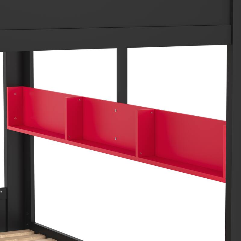 Queen over Queen Bunk Bed with Storage Drawers and Shelves, Solid Wood Bunk Beds with hooks, No Box Spring Needed