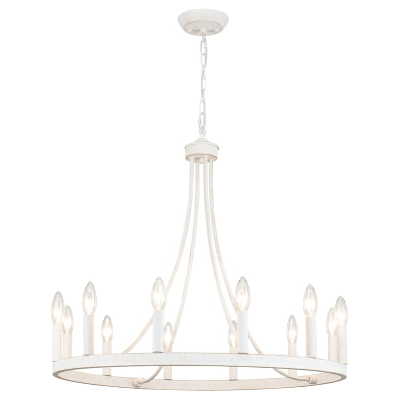 12-Light 26.77-inch Vintage Rustic Wagon Wheel Chandelier for Kitchen