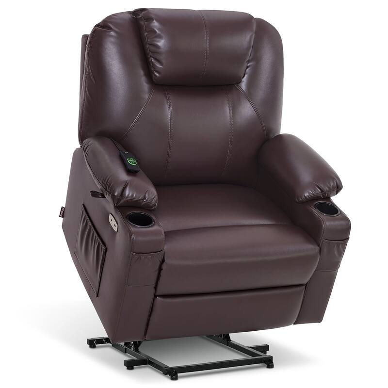 MCombo Medium-Wide Power Lift Recliner Chair Sofa with Massage and Heat for Elderly People, Faux Leather R7045