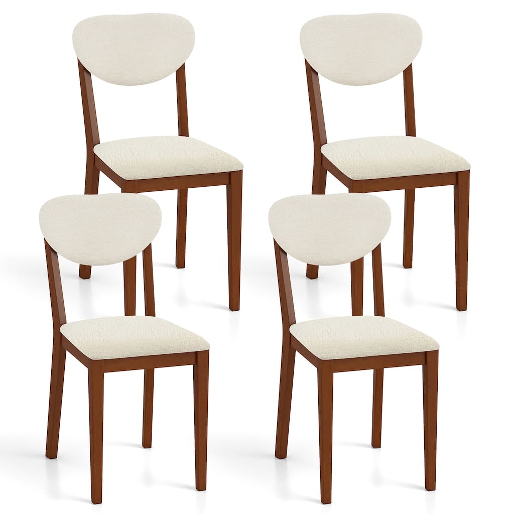 Set of 4 White Sherpa Upholstered Dining Chairs with Walnut Rubber Wood Legs for Home or Kitchen - 16.5" x 20.5" x 34.5"