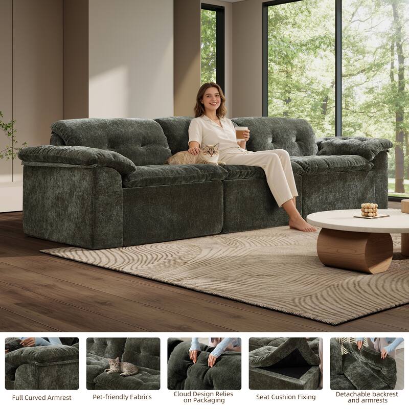 Rossetta 3-Seater Luxury Cloud Chenille Modular Sofa with Adjustable Footrest