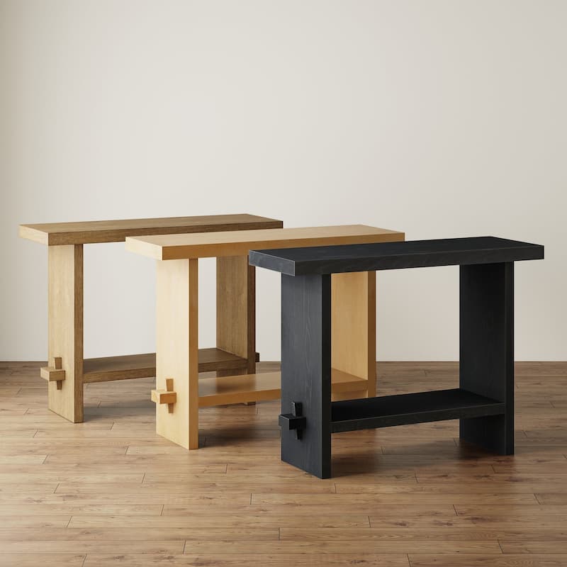 Nathan James Virgo Farmhouse 2-Tier Console Table in Wire-Brushed Wood Finish