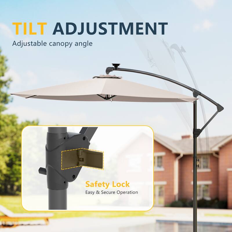 Outdoor 10FT LED lighted Patio Offset umbrella for Garden