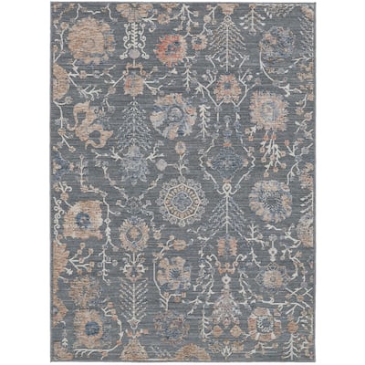 Sybil Transitional Oriental Style Rug, Charcoal/Biscuit Tan