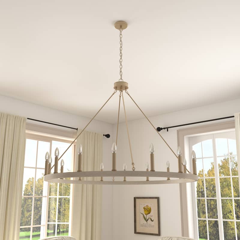 47In Farmhouse 16-light Large Round Wagon Wheel Candle Chandelier - 47'' D X 140'' H - French Ash
