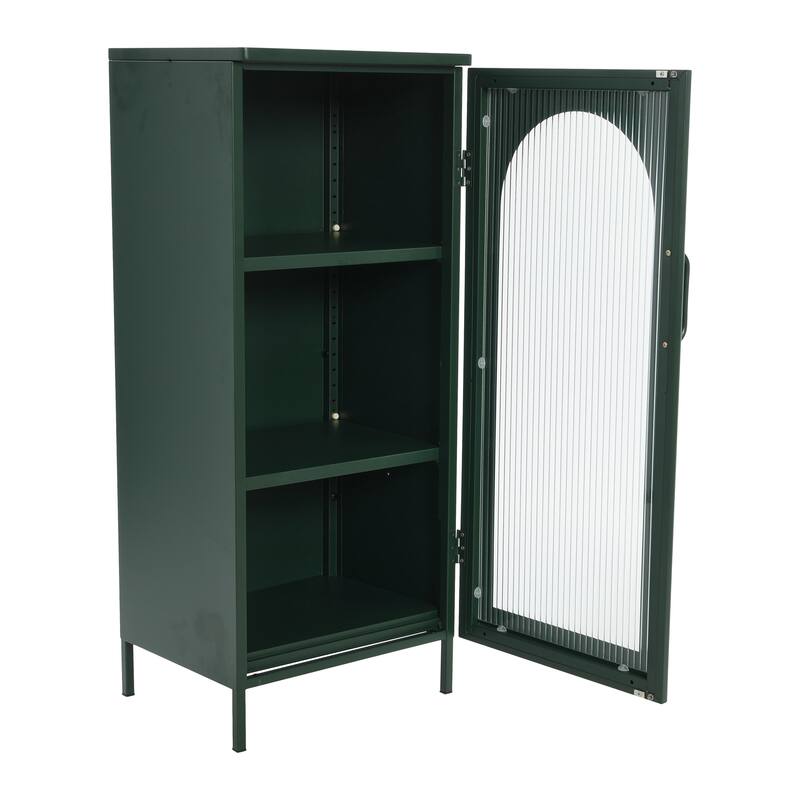 Solstice Metal Accent Cabinet with 2 Adjustable Storage Shelves and Arched Glass Door
