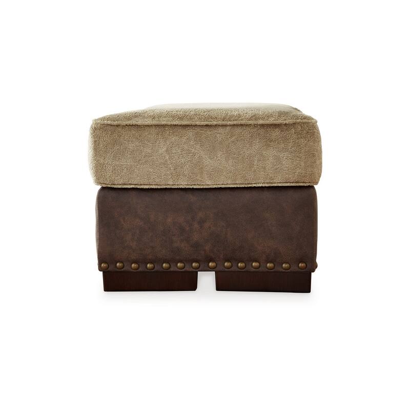 Srie 44 Inch Ottoman, Nailhead Trim, Plush, Faux Leather, Dual Tone Brown