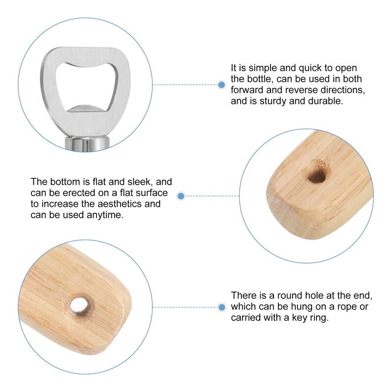 Bottle Opener, Wood Handle w Hole Stainless Steel Beer Bottle Opener - Silver
