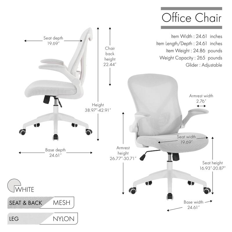 Porthos Home Cole Ergonomic Mesh Office Chair with Nylon Base and Tilt Mechanism