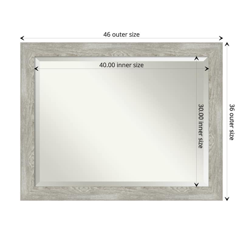 Beveled Bathroom Wall Mirror - Dove Greywash Frame - Outer Size: 46 x 36 in