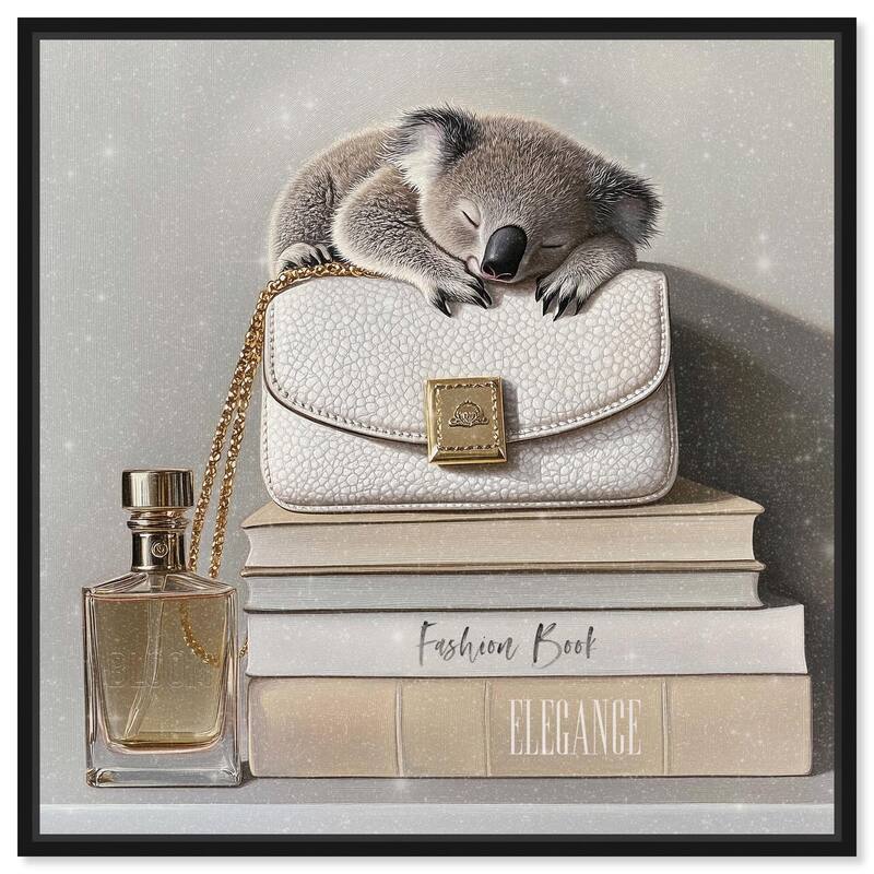 Koala on Fashion Books Canvas by Art Remedy - Black - 16" x 16"