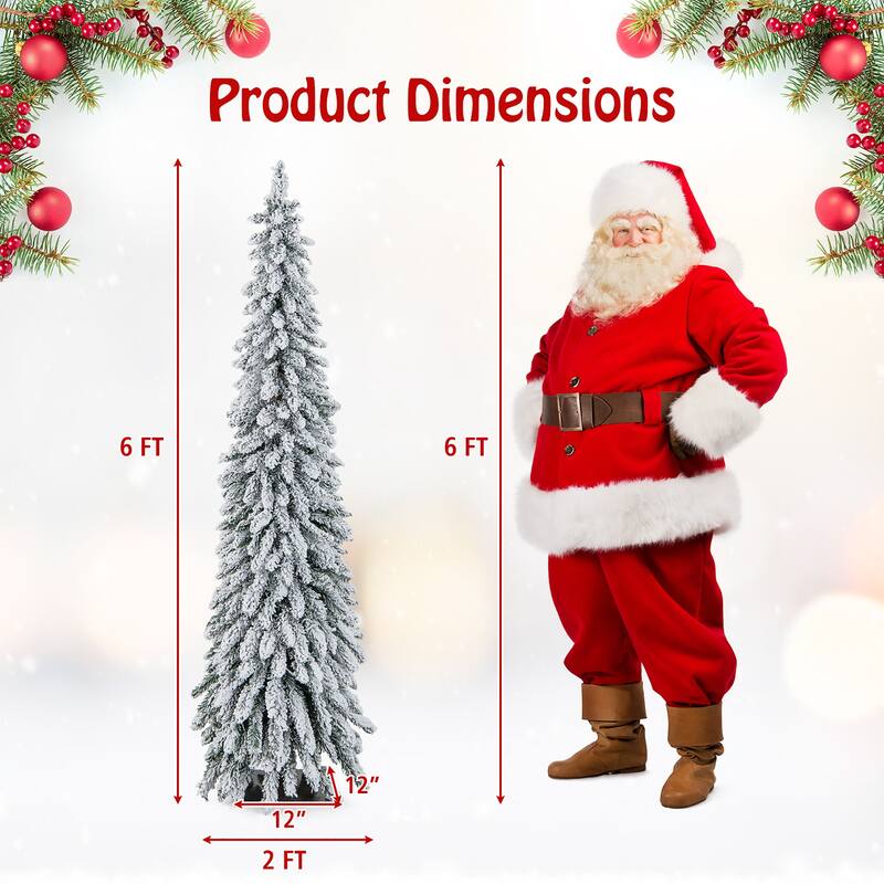 Gymax 4/5/6 FT Pre-Lit Artificial Christmas Tree Snow-Flocked Slim