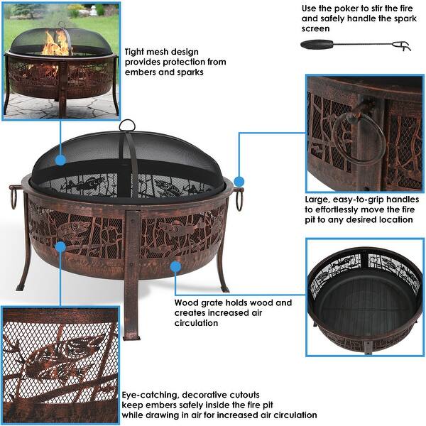 Shop Sunnydaze Northwoods Fishing Fire Pit With Spark Screen 30