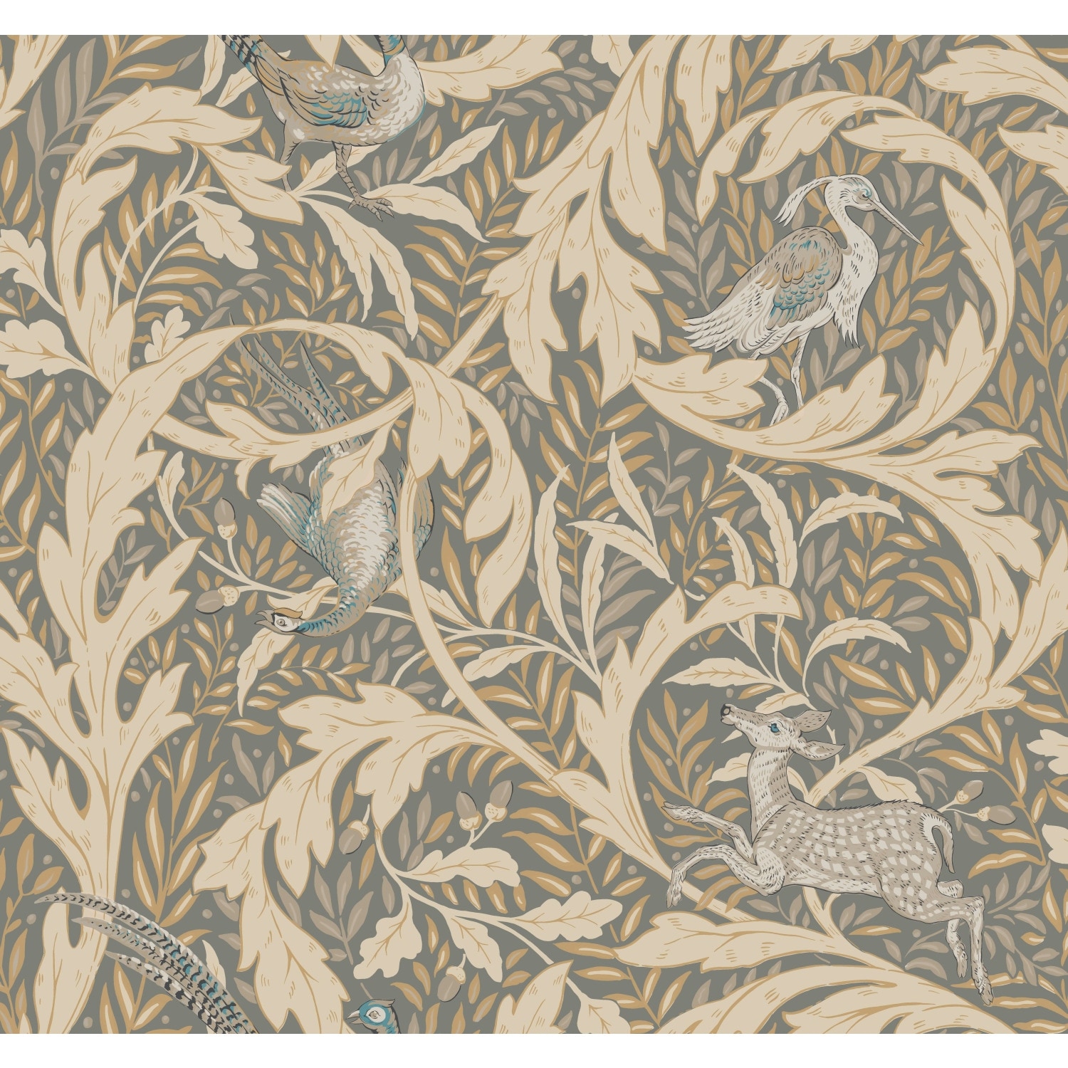 Ronald Redding Woodland Tapestry Neutral Metallic Wallpaper