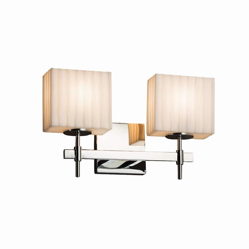 Justice Design Porcelina Union 2-light Polished Chrome Bath Bar, Waterfall Rectangle Shade
