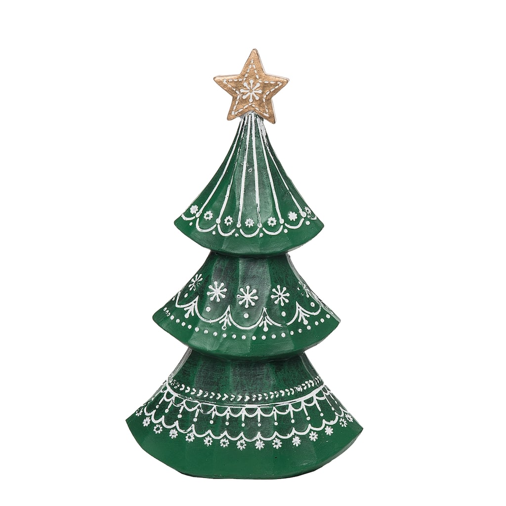 Transpac Resin 10 in. Green Christmas Patterned Nordic Tree