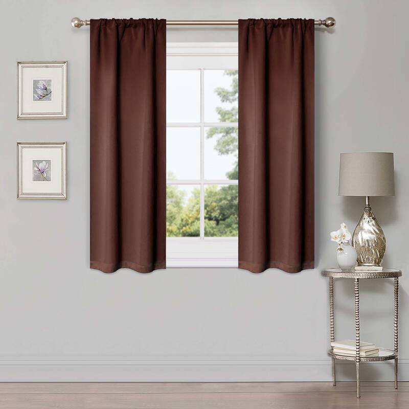 Superior Solid Machine Washable Room Darkening Semi-Blackout Curtains, Set of 2 - 26" x 63" - Cappuccino