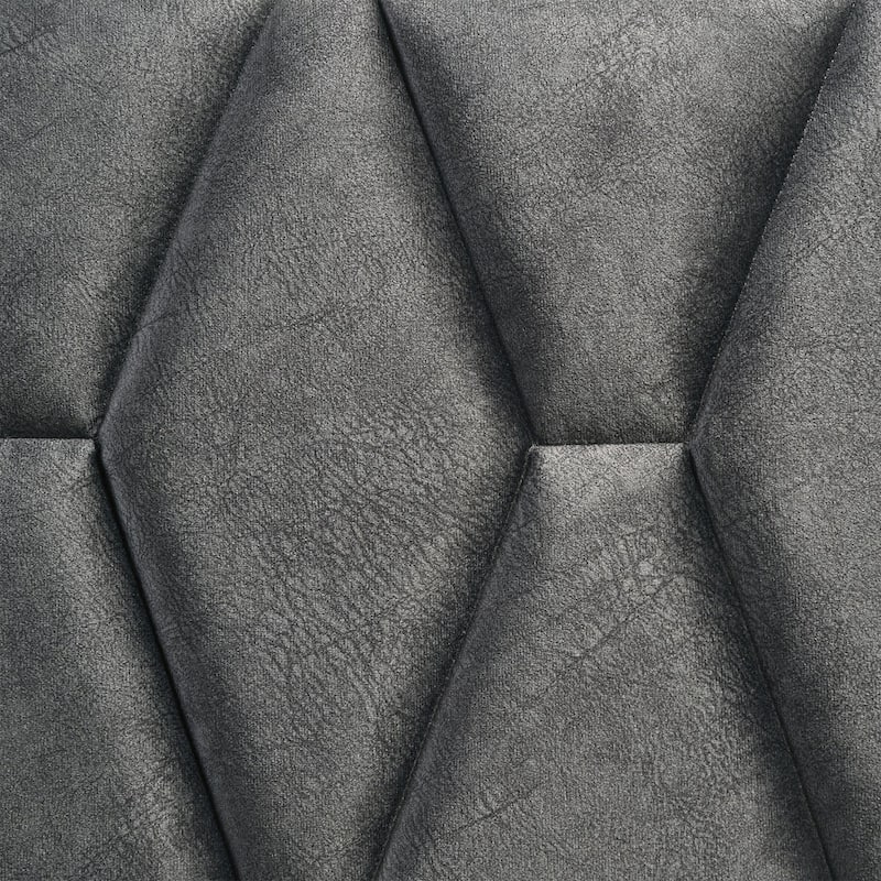 Upholstered Panel Bed with Tufting Headboard in White and Dark Grey