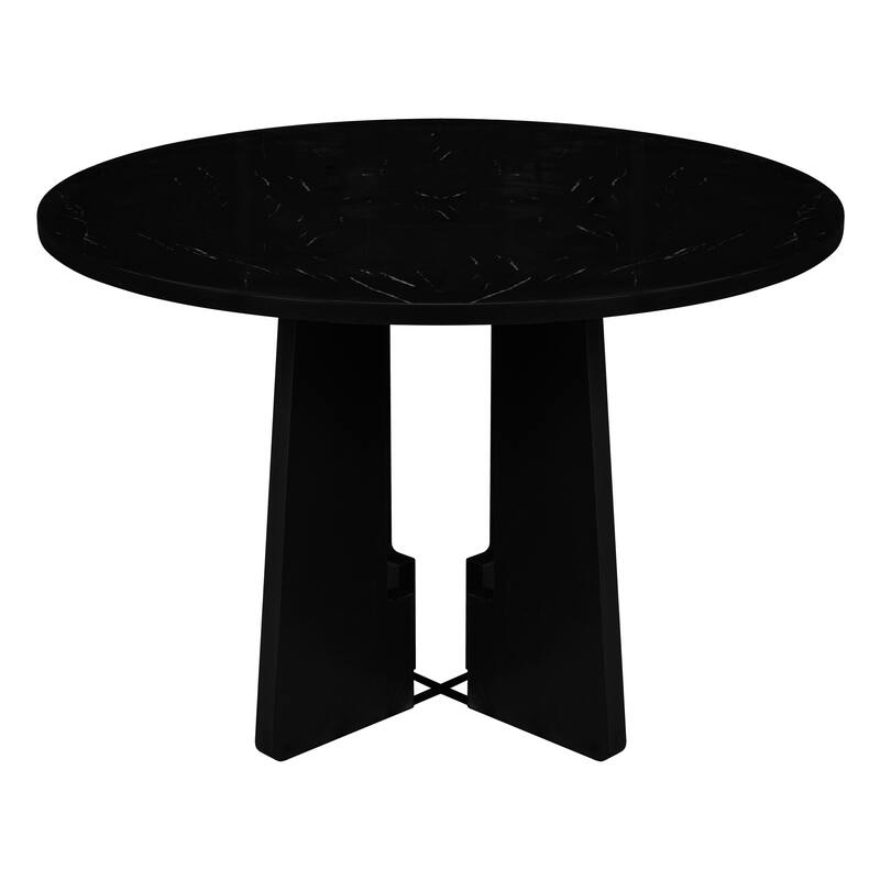 Round Dining Table for 4-6 People, Kitchen Table with Faux Marble Top, Coffee Table for Dining Room, Living Room - Black