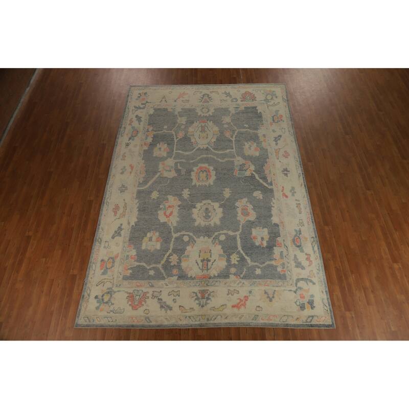 Hand Knotted Oriental 100% Wool Carpet Transitional All-Over Greys & Charcoal Oushak Area Rug - 12' 8'' X 8' 7''
