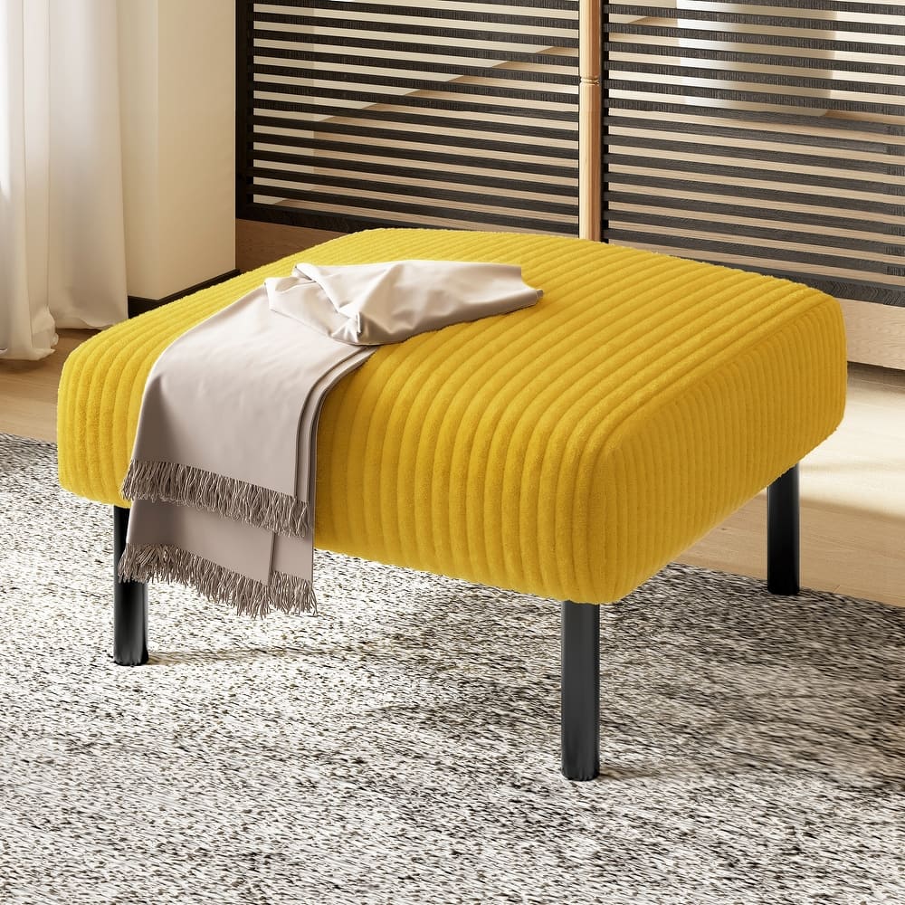 HOMEFUN Corduroy Upholstered Mid-century Modern Square Wood Frame Ottoman with Soft Padded Seat