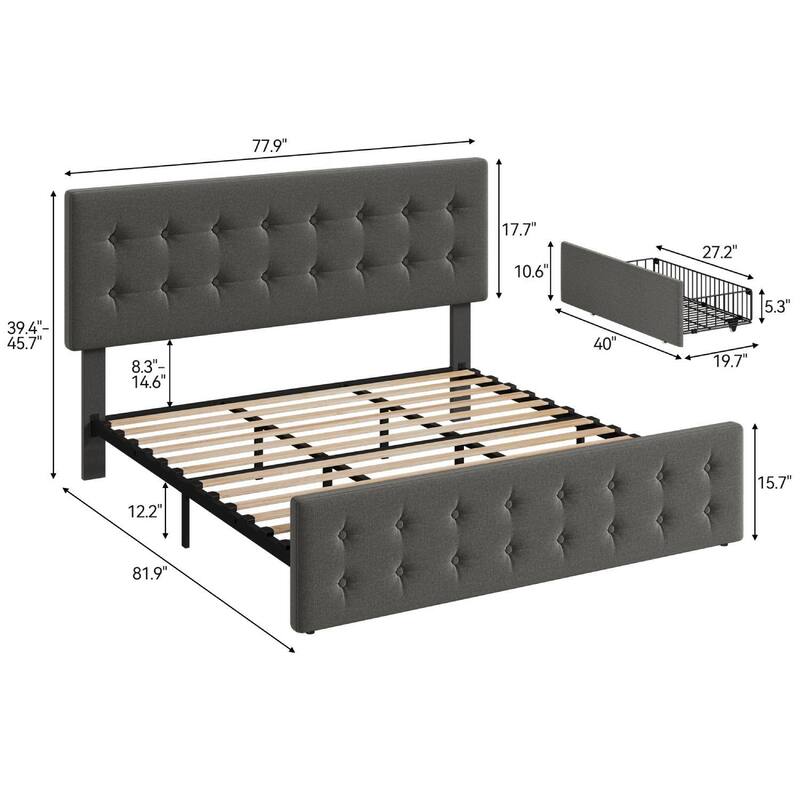 Bed Frame with 4 Storage Drawers and Headboard