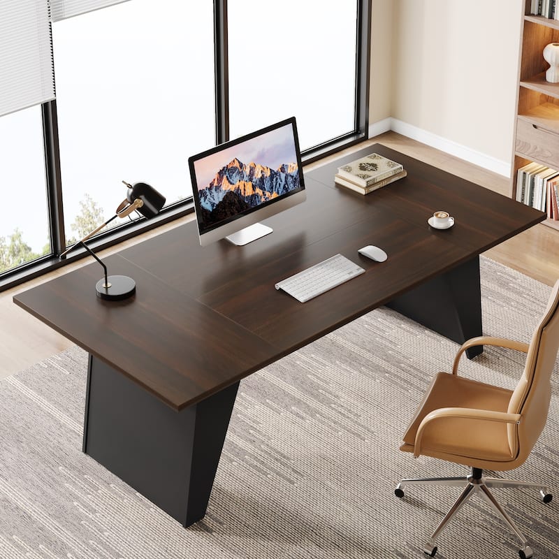 71" Executive Desk, Large Computer Desk with Trumpet-Shaped Pedestal