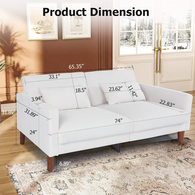 Linen Modern Folding Futon, Reclining Sofa Bed for Apartment, Dorm, Convertible Futons Couch w/Armrests, Cupholders