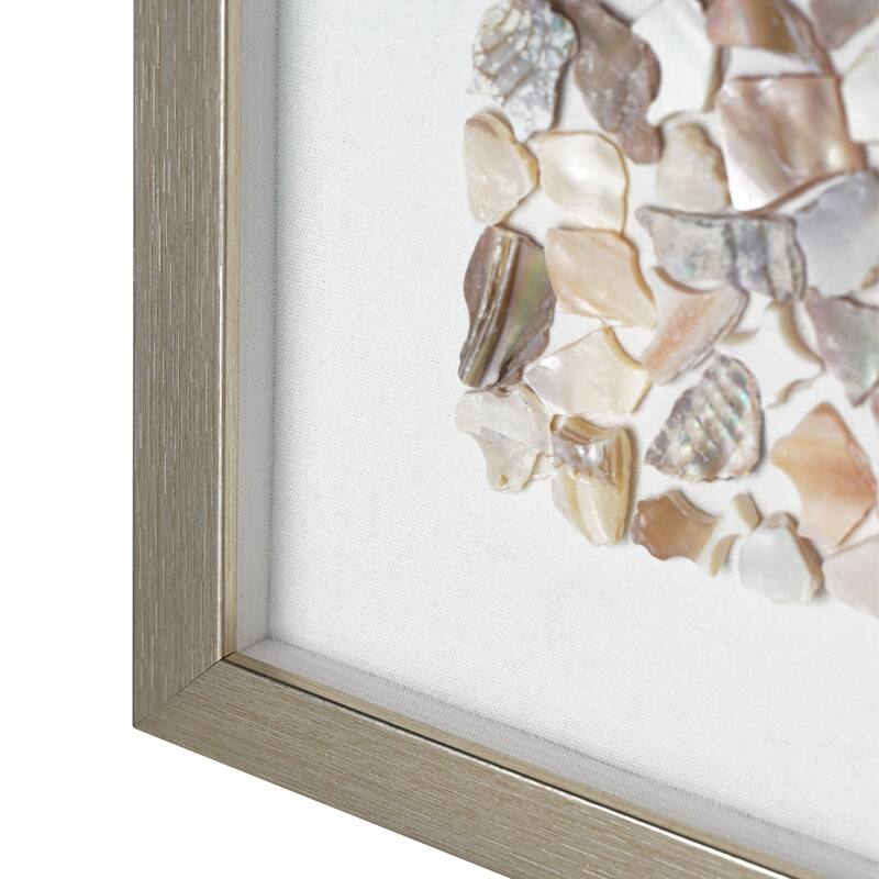 American Art Decor Neutral Seashell Mosaic 3D Textured Wall Art Panel with Champagne Frame, 2 Piece Set - Coastal Beach Decor