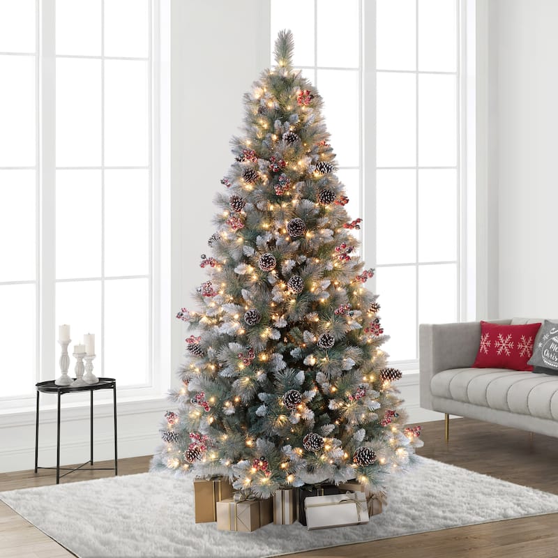 Puleo International 7.5' Pre-Lit Sterling Pine Christmas Tree