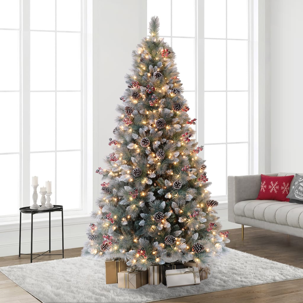 Puleo International 7.5' Pre-Lit Sterling Pine Christmas Tree