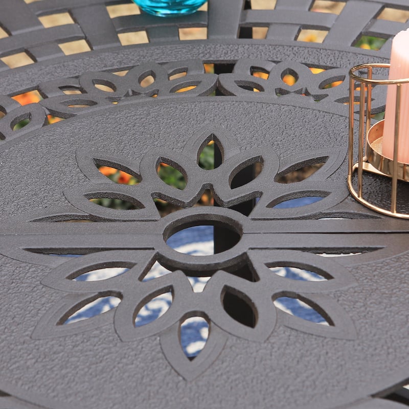 MAISON ARTS Cast Aluminum Dining Chairs/Patio Dining Set with Round Dining Table & 6 Cast Aluminum Patio Chairs