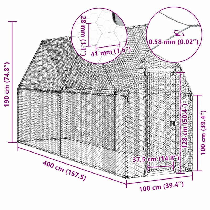 vidaXL Chicken Cage Silver 39.4"/78.7"/157.5"x39.4"x74.8" Galvanized Steel