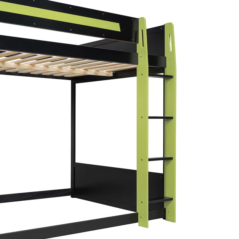 Esports Loft Bed Full Over Full Bunk Bed Frame with Side Mounted Desk, Light Strip, Charging Station and Cable Grommet