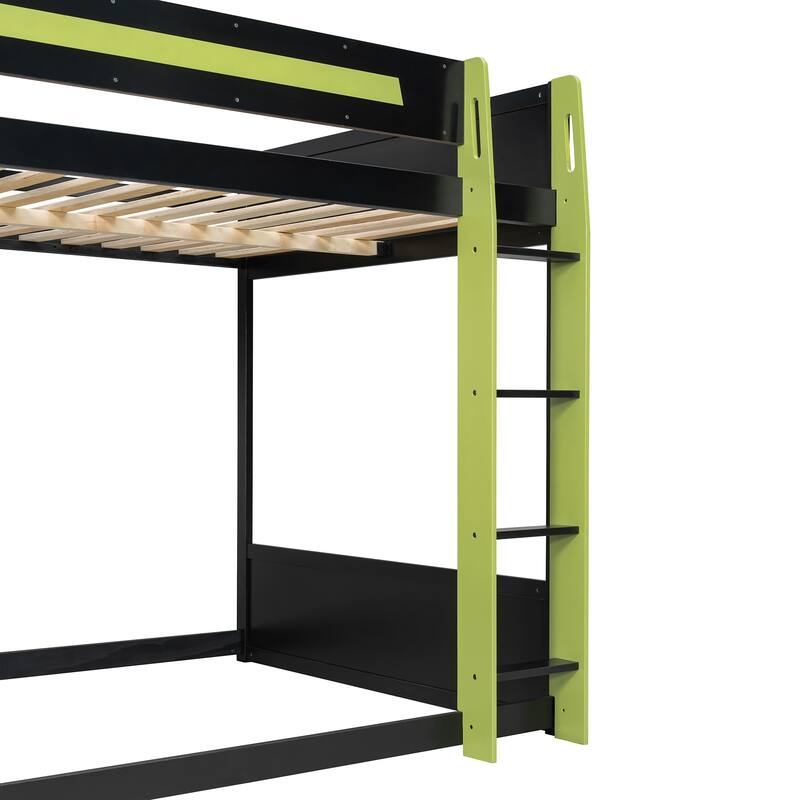 Gaming Loft Bed with Desk LED USb Shelf Full Size
