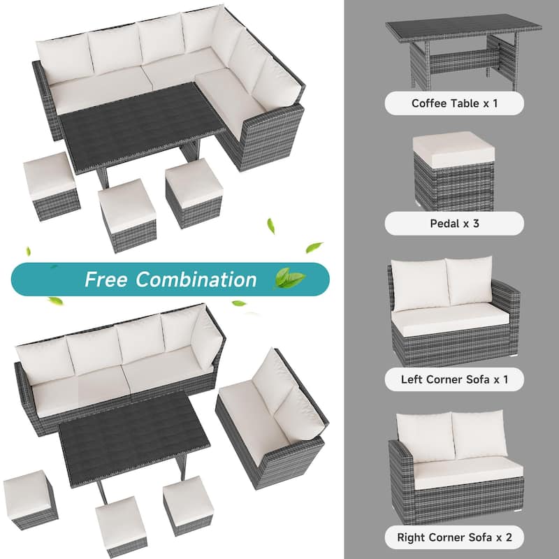 7 Piece Outdoor Sectional Sofa with Dining Table